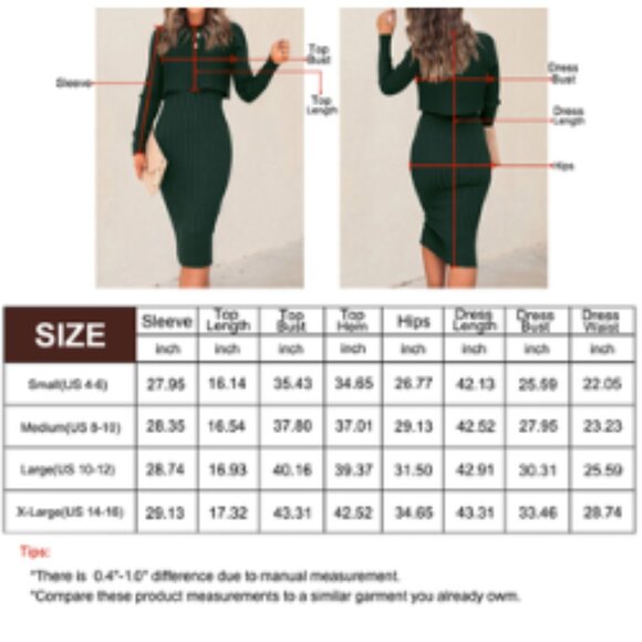 Women's 2 Piece Set Ribbed Knit Bodycon Midi Sweater Dress - Picture 4 of 4